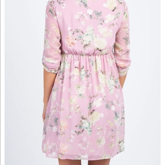 Pink Blush - Pink Floral Maternity Chiffon Dress - Picture 4 of 4